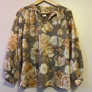 Vintage Revé Women’s 70s Boho Tie Neck Floral Print Blouse Sz 8 Peasant Retro
